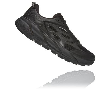 Hoka Clifton Leather Road - Adidasi Alergare Pe Drum Barbati Negrii | RO-pDnyrWy